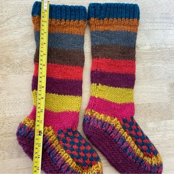 New Colourful Heavy Knit Wool Slippers Women’s Size 6-7 - Picture 4 of 5